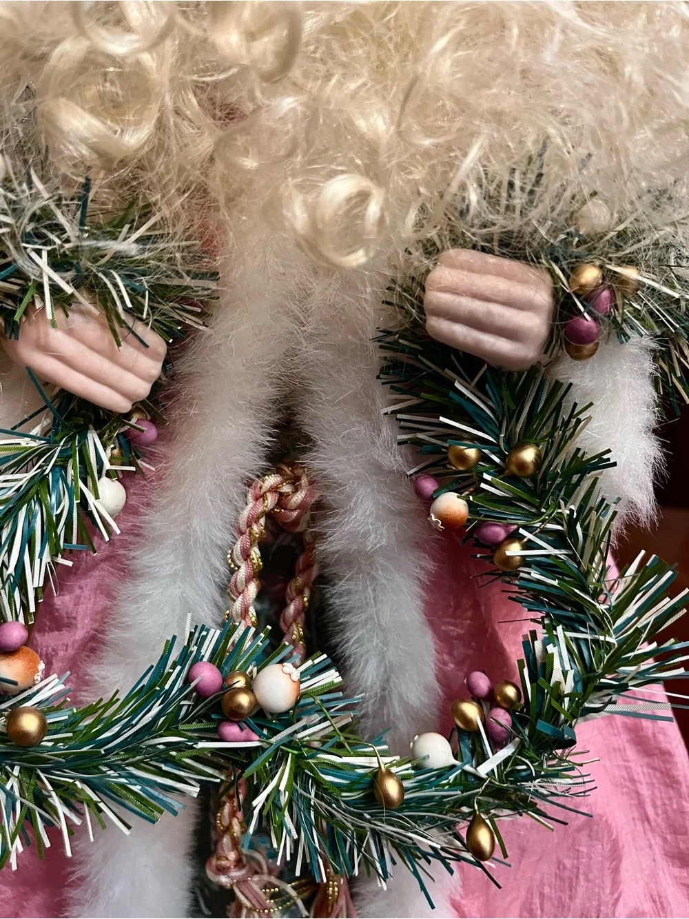 VTG 1991 Brinn's Christmas Romance Pink Porcelain Santa Tree Topper 16